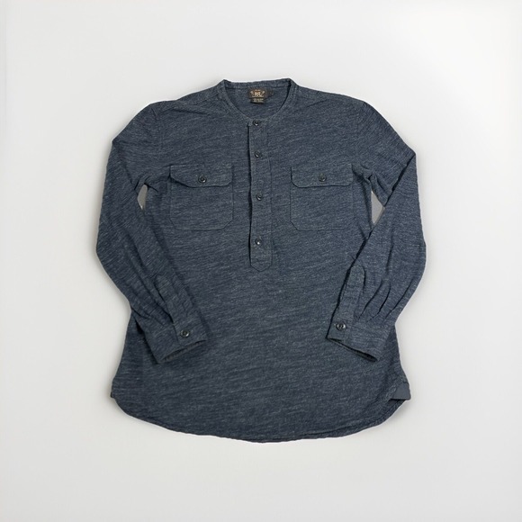 RRL Double RL Ralph Lauren Double Pocket Henley Shirt Womens 1/XS Heather Blue - Picture 1 of 7